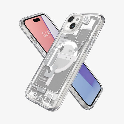 ACS07037 - iPhone 15 Case Ultra Hybrid Zero One in white showing the back, front and sides