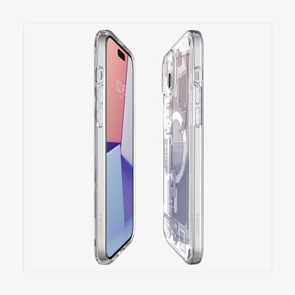 ACS07035 - iPhone 15 Plus Case Ultra Hybrid Zero One in white showing the sides, partial front and back