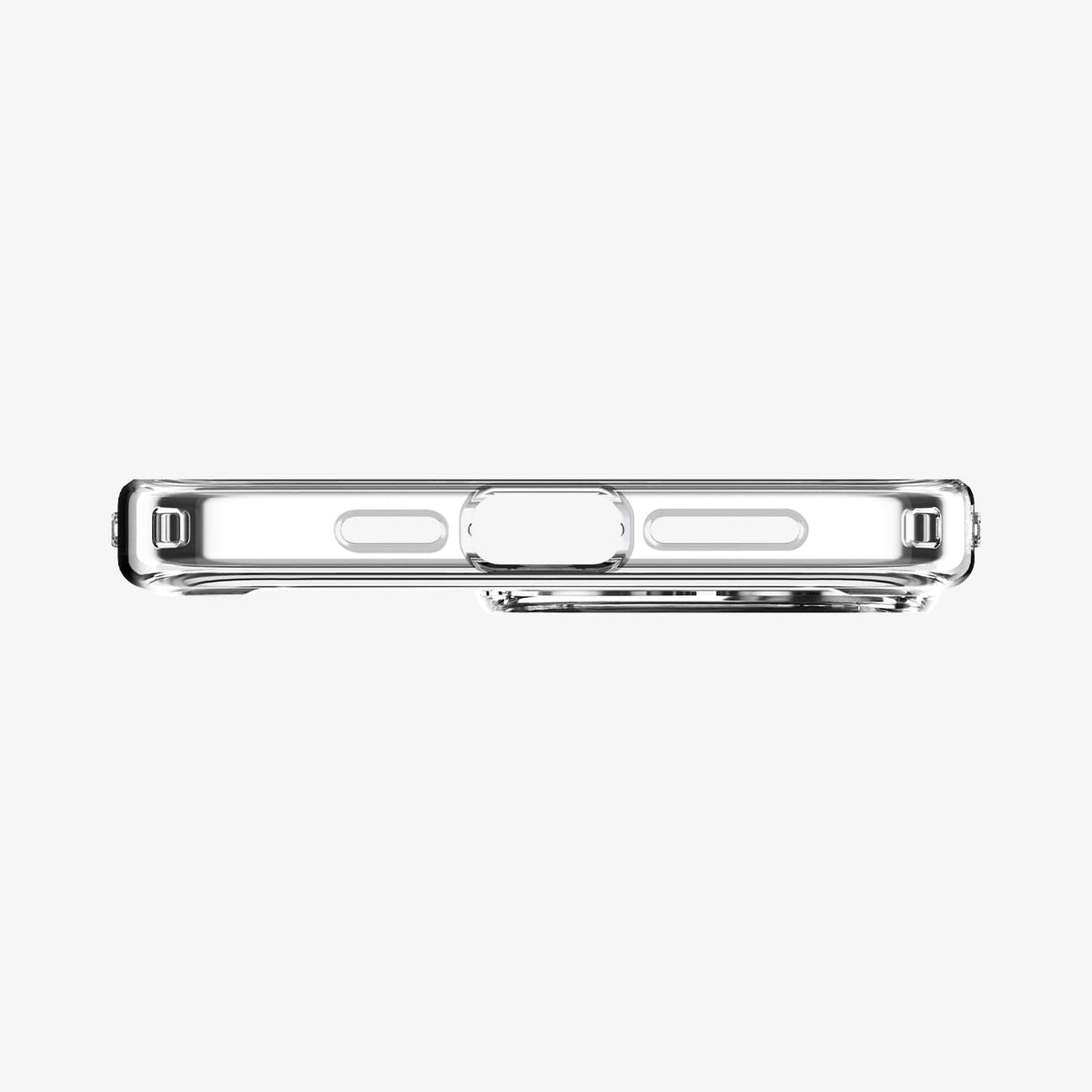 ACS06580 - iPhone 15 Pro Max Case Ultra Hybrid (MagFit) in frost clear showing the bottom with precise cutouts