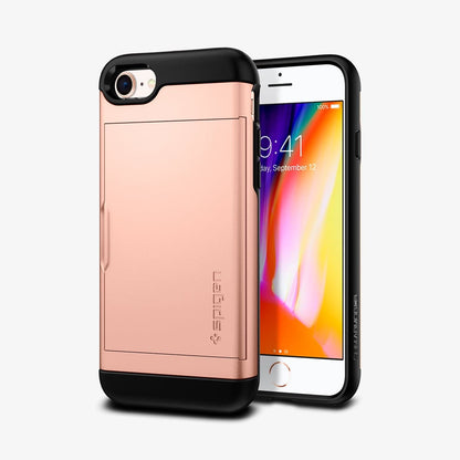 054CS22570 - iPhone 8 Series Slim Armor CS Case in Blush Gold showing the back, another one behind showing front