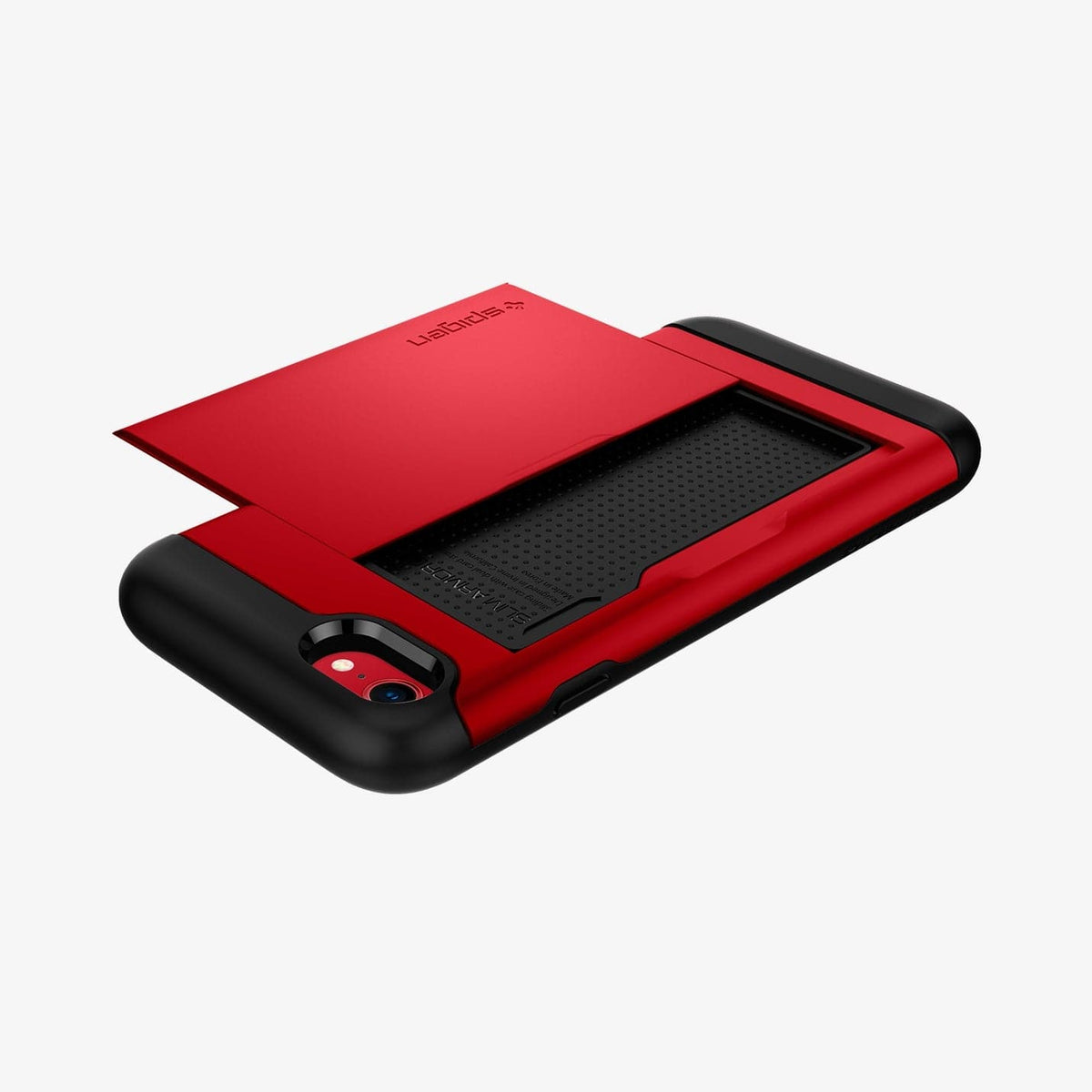 042CS21725 - iPhone 8 Series Slim Armor CS Case in Red showing the back with card slider out, flat