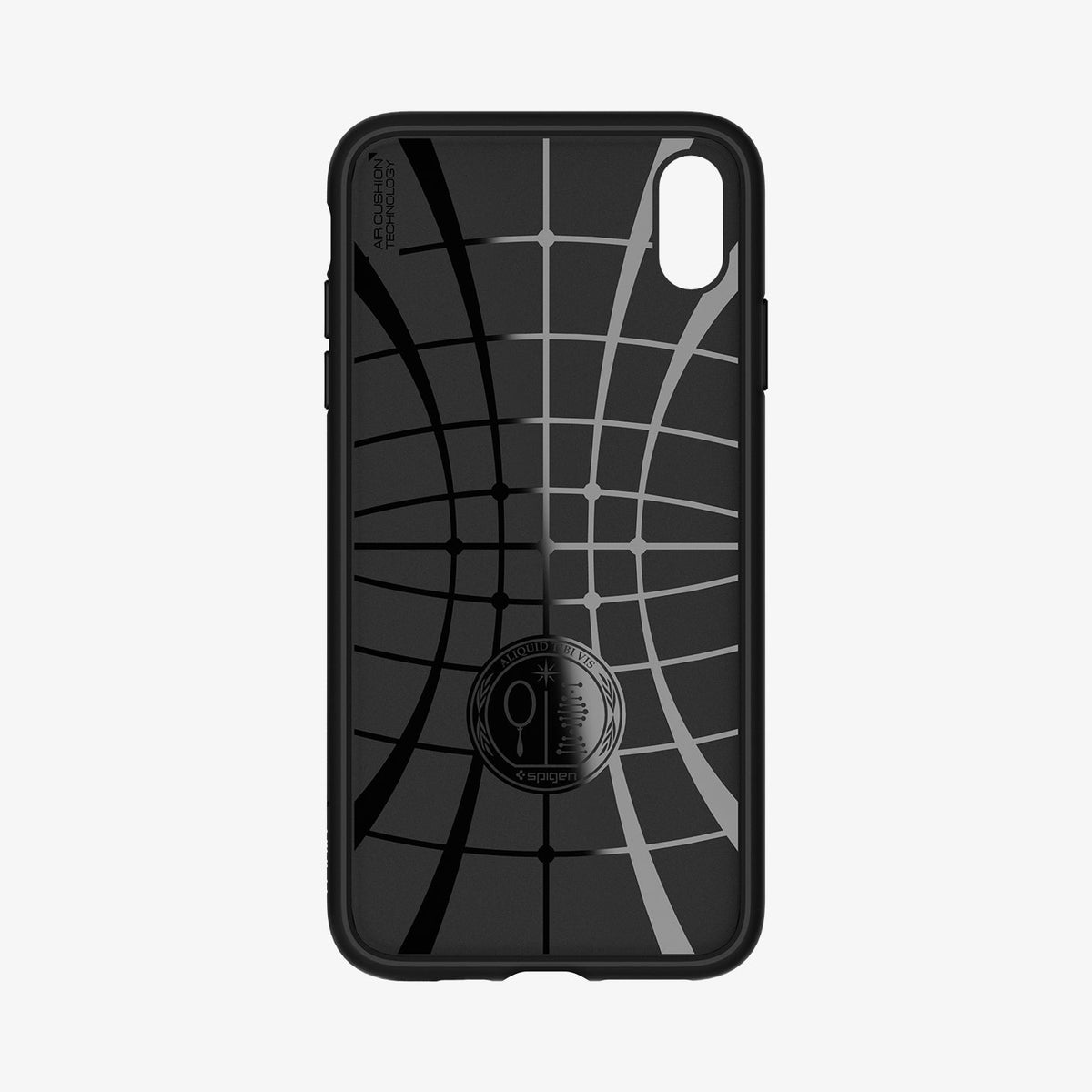 065CS25126 - iPhone XS Max Case Liquid Air in Matte Black showing the inner case with spider web pattern