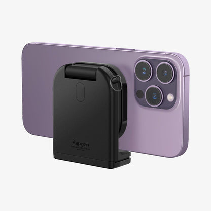 AMP05756 - In-flight Phone Mount (MagFit) in black showing the back with mount connected to a device horizontally