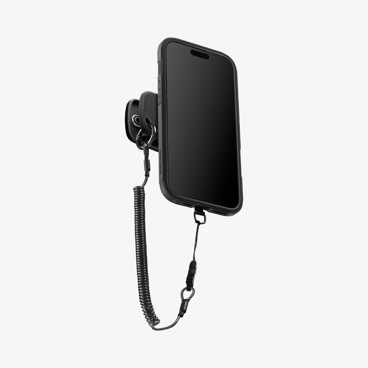 AMP09122 - Mag Fit Clip in black showing magfit clip with attach with phone.