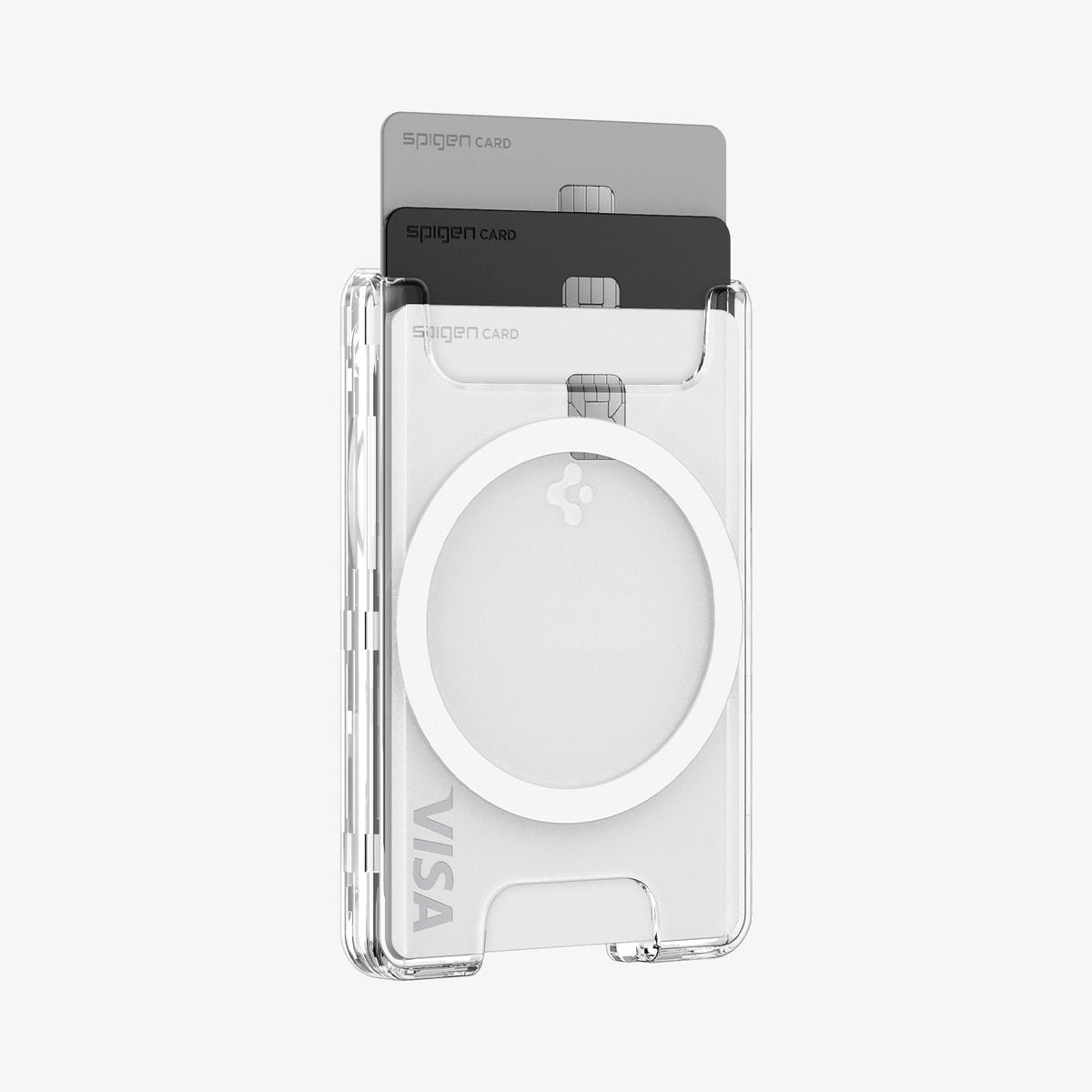 AFA08888 - Ultra Hybrid MagFit+ Wallet (MagFit) in Crystal Clear showing the front of the wallet case with 3 cards inserted