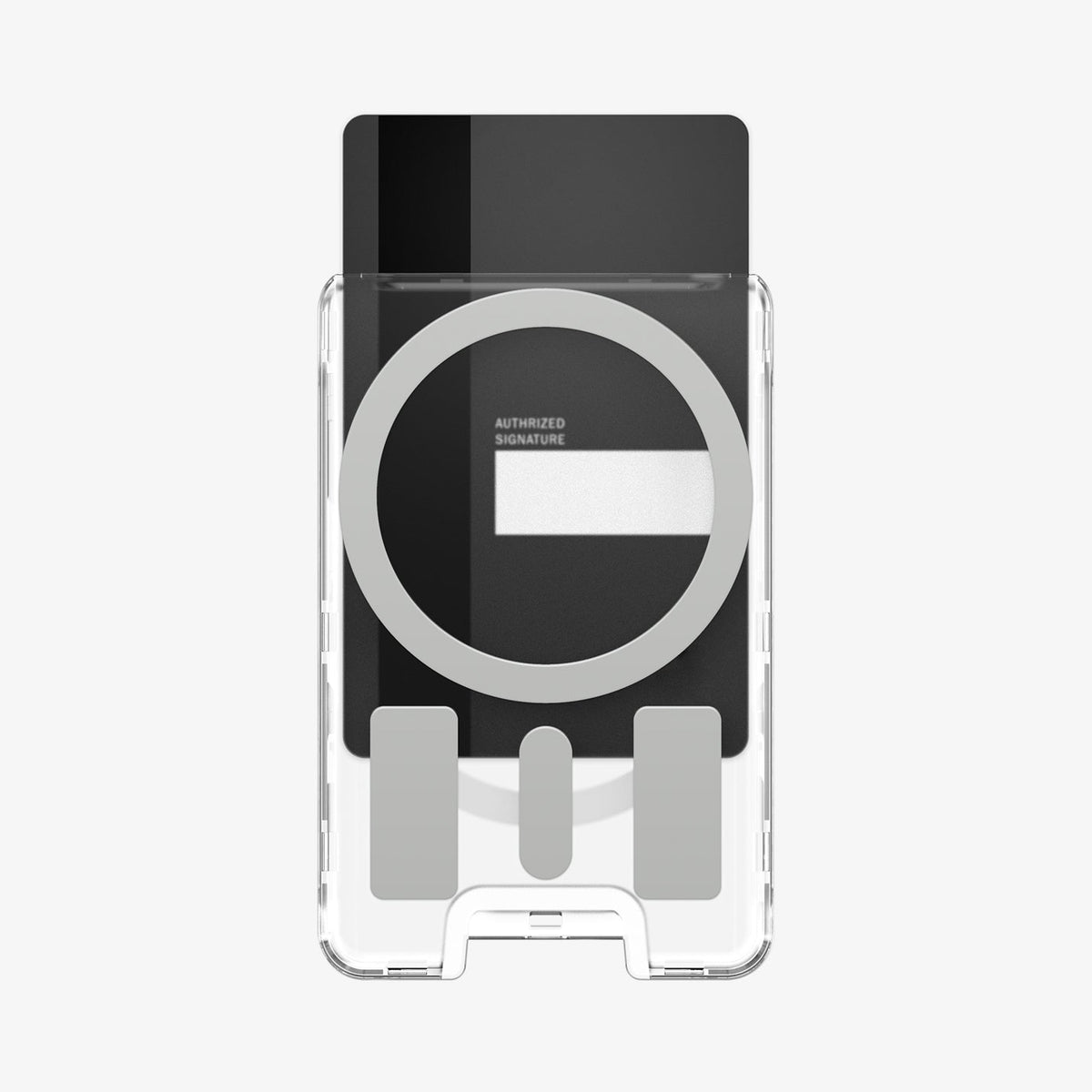 AFA08888 - Ultra Hybrid MagFit+ Wallet (MagFit) in Crystal Clear showing the back of the wallet case with card partially inserted