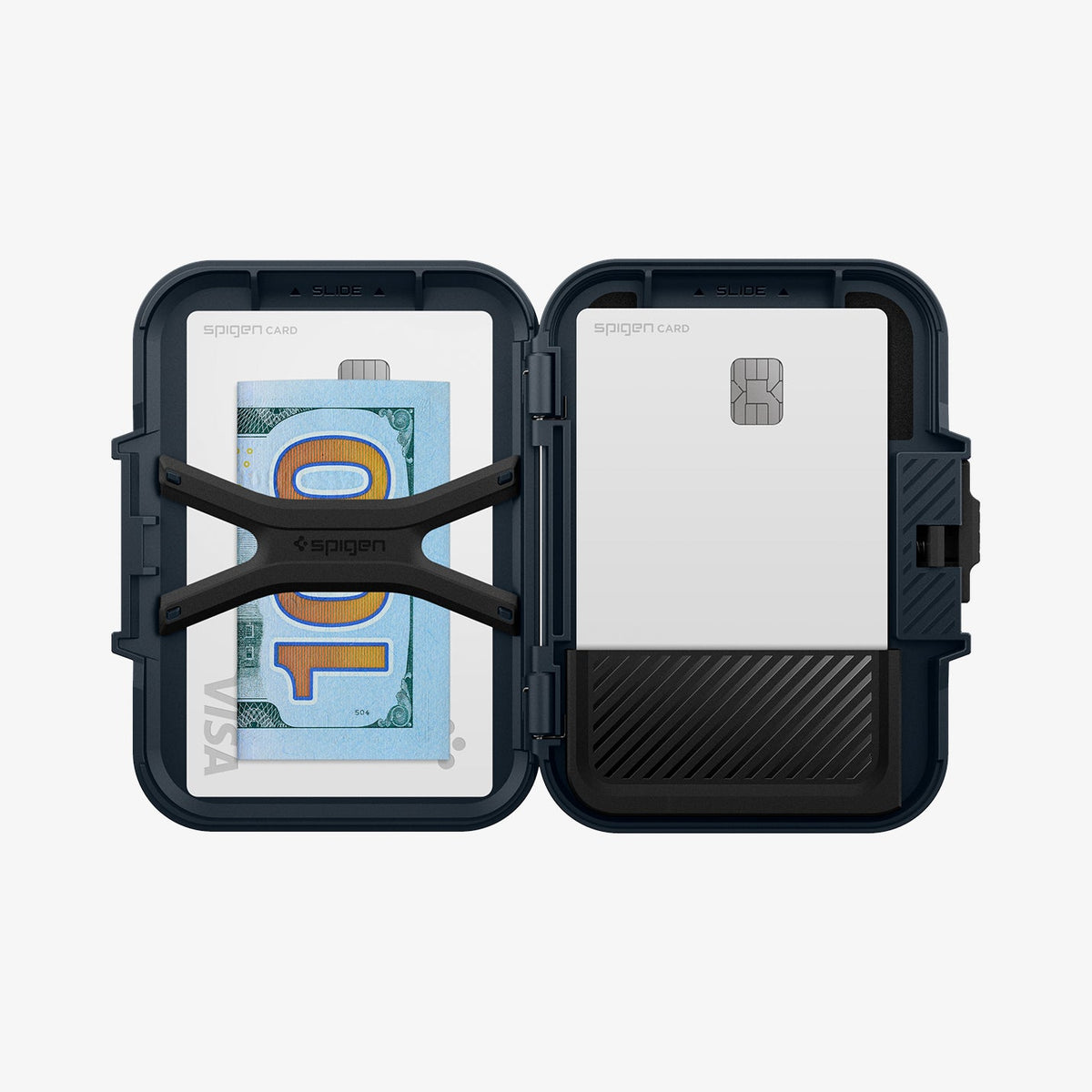 AFA08526 - MagSafe Card Holder Lock Fit (MagFit) in Metal Slate showing the inside with cards and money in slot