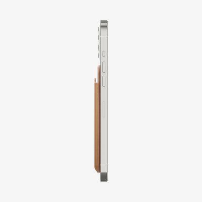 AFA03854 - MagSafe Card Holder Valentinus (MagFit) in brown showing the side with card holder attached to device