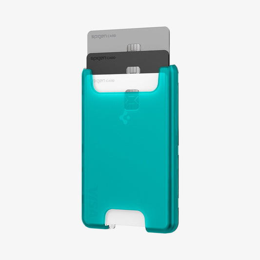 AFA07397 - MagSafe Card Holder Classic C1 (MagFit) in Bondi Blue showing the front, partial side with 3 cards inserted