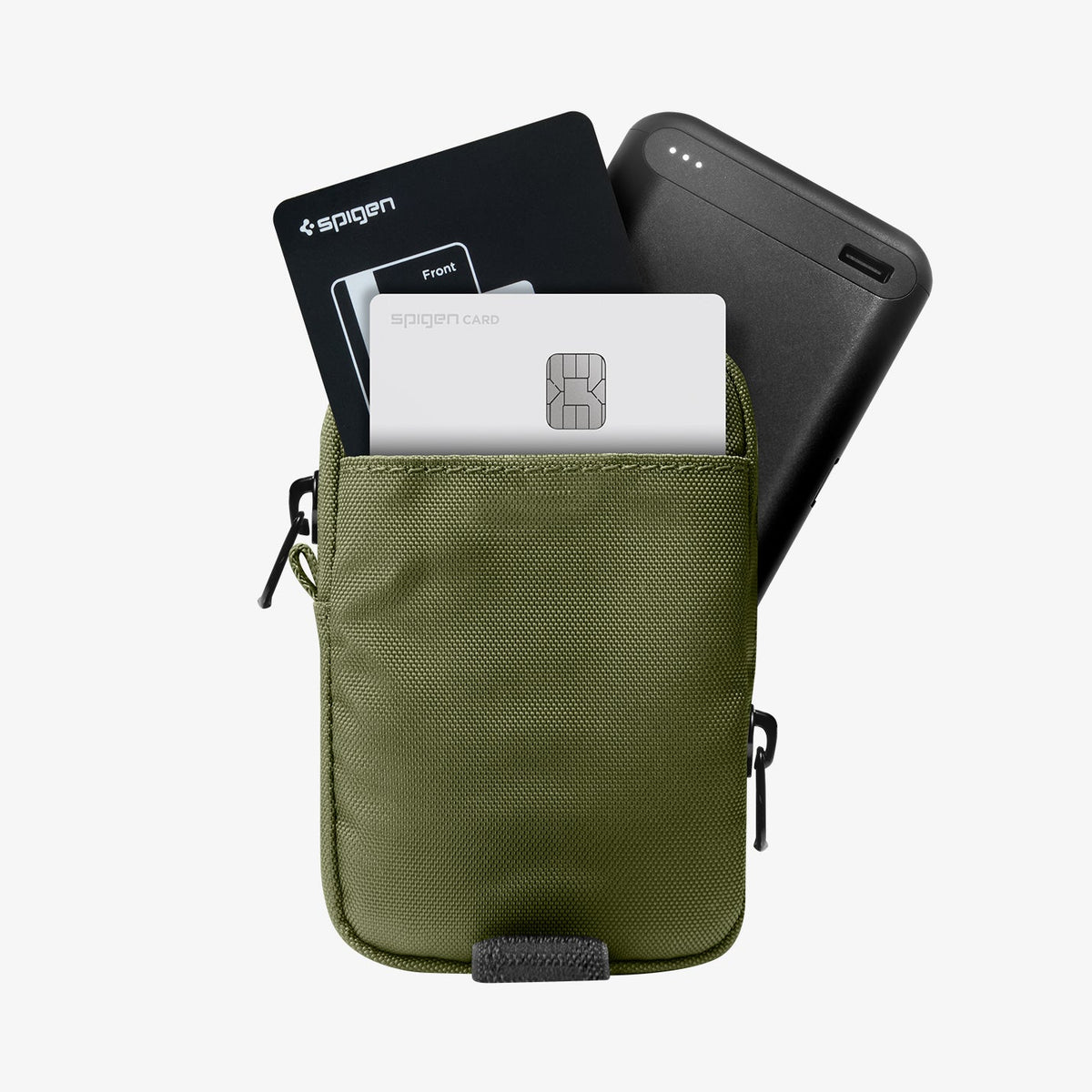 AFA10227 - Portable Organizer Pouch Tintap Zip MagFit in Olive Green showing inside with card