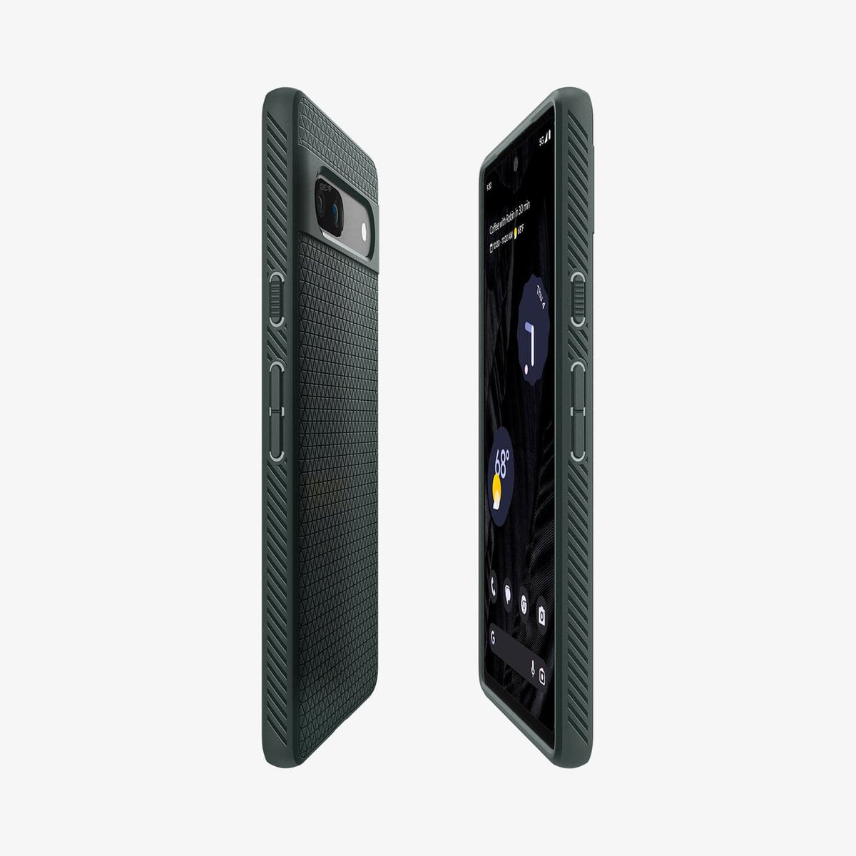 ACS06094 - Pixel 7a Case Liquid Air in abyss green showing the sides, partial back and front