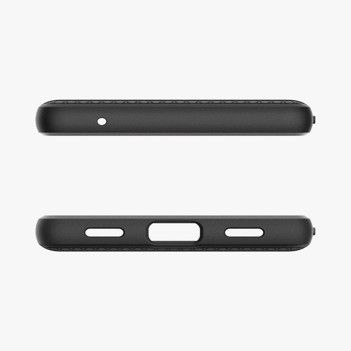 ACS05815 - Pixel 7a Case Liquid Air in matte black showing the top and bottom with precise cutouts