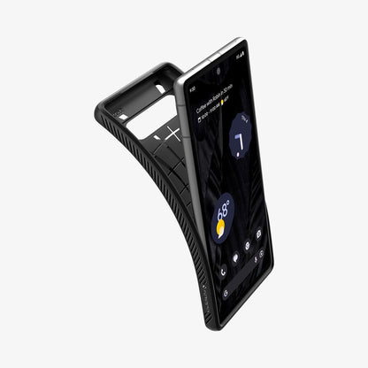 ACS05815 - Pixel 7a Case Liquid Air in matte black showing the case bending away from device