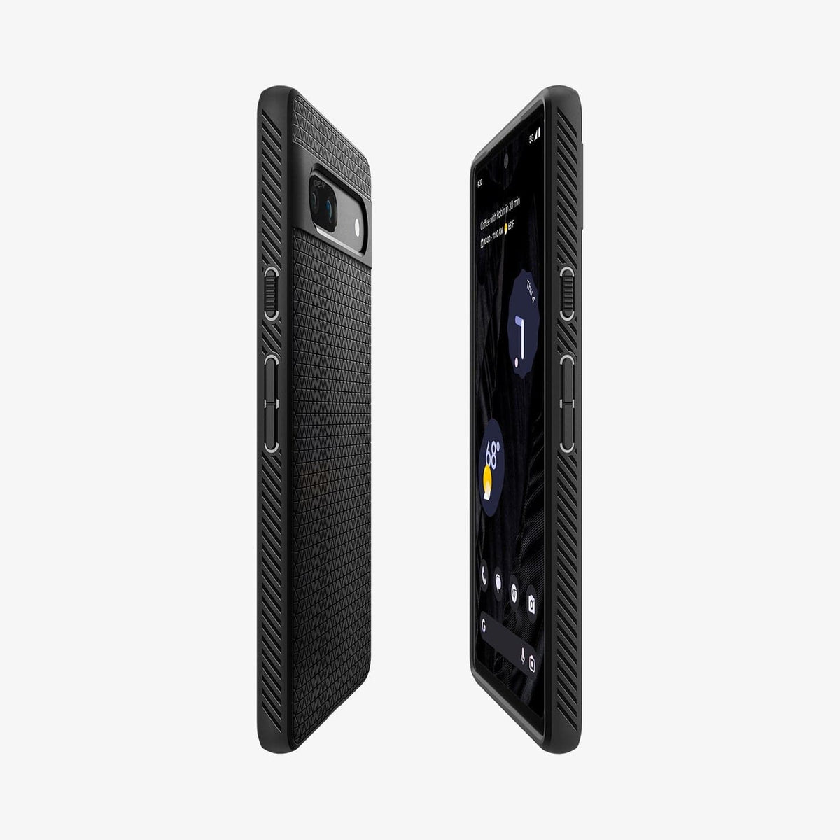 ACS05815 - Pixel 7a Case Liquid Air in matte black showing the sides, partial back and front