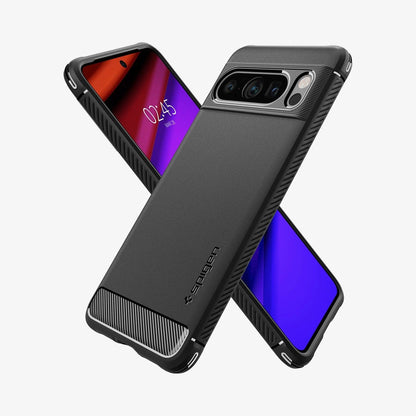 ACS06277 - Pixel 8 Case Rugged Armor in matte black showing the back, front and sides