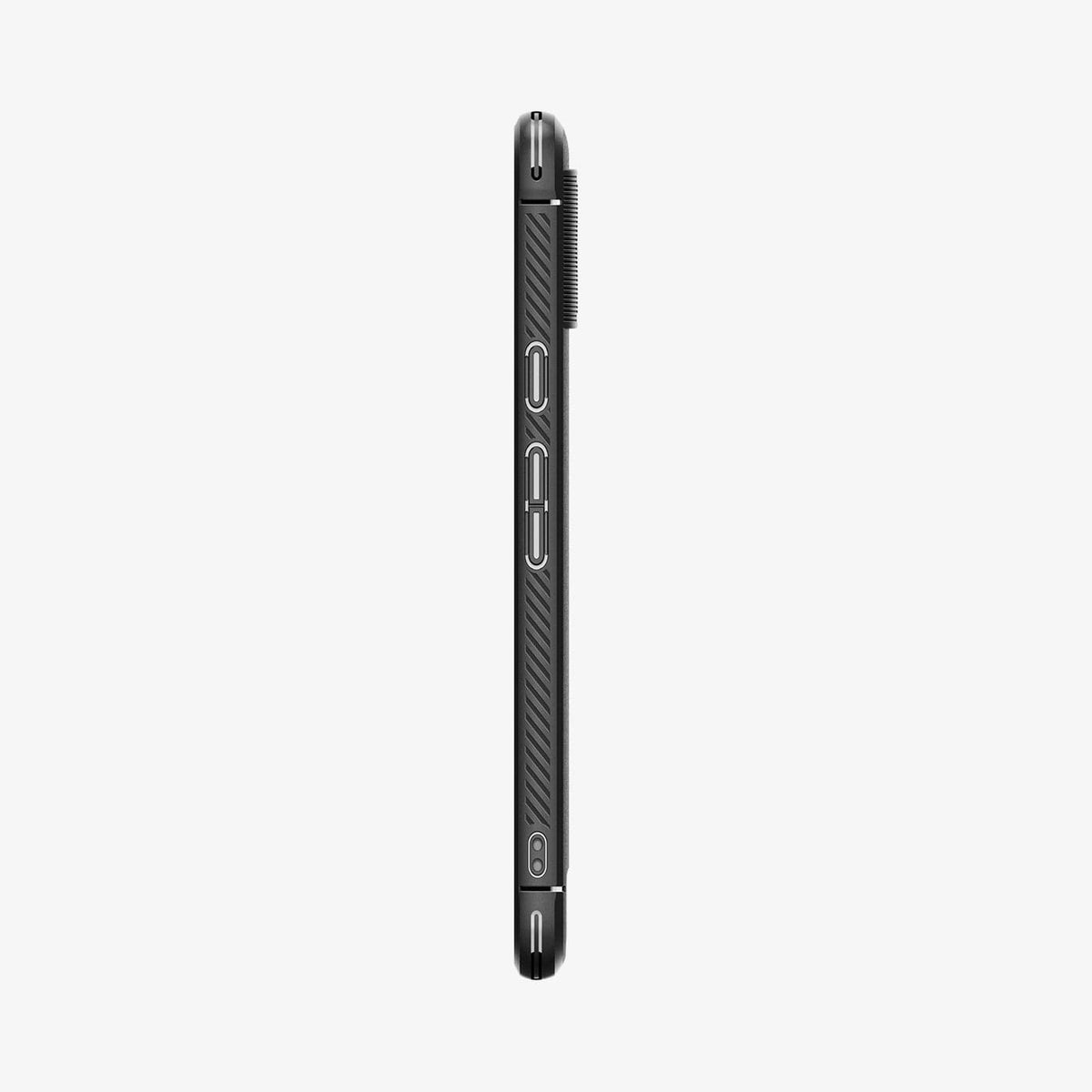 ACS06277 - Pixel 8 Case Rugged Armor in matte black showing the side with volume controls