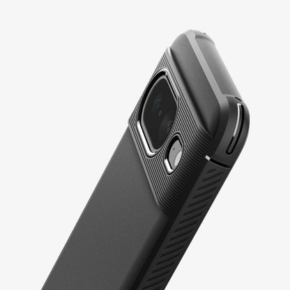 ACS06277 - Pixel 8 Case Rugged Armor in matte black showing the back and side zoomed in on camera lens