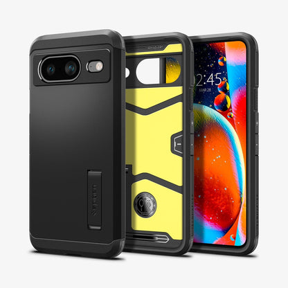 ACS06282 - Pixel 8 Case Tough Armor in black showing the back, inside and front