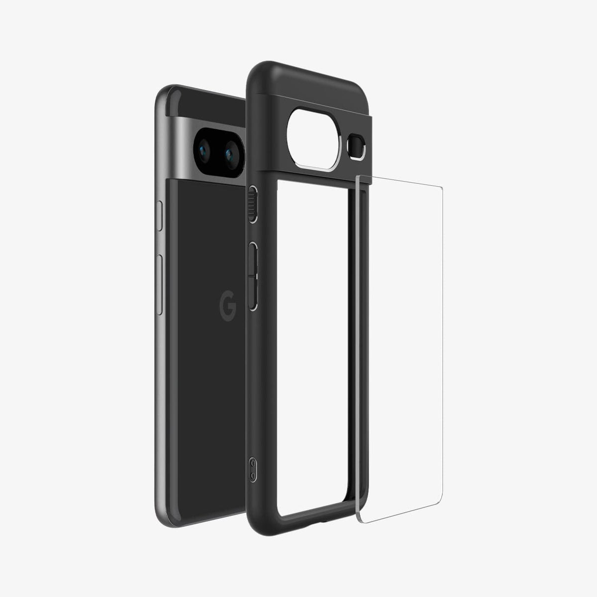 ACS06280 - Pixel 8 Case Ultra Hybrid in matte black showing the multiple layers of case hovering away from device