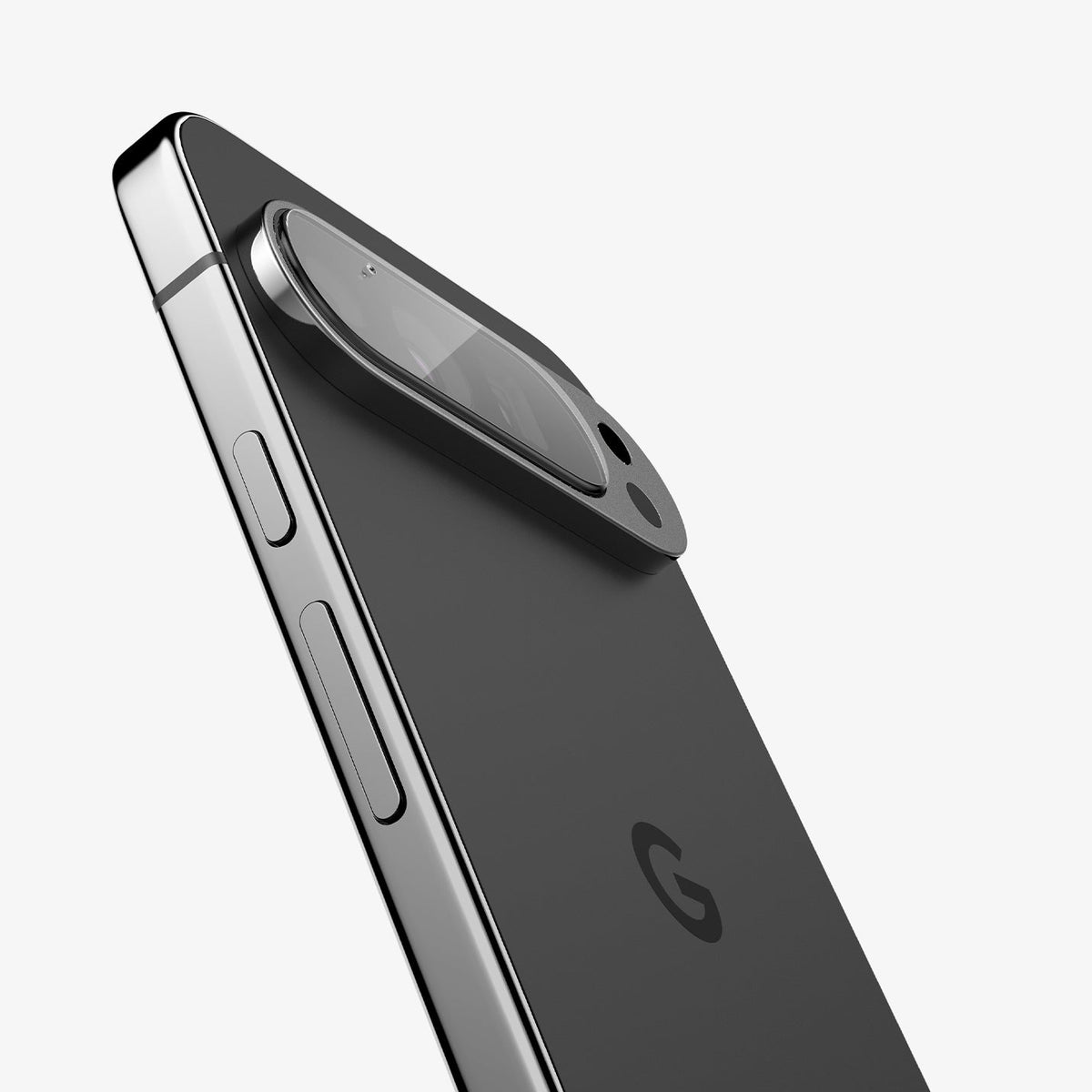 AGL08444 - Pixel 9 Pro Case Optik EZ Fit Lens Protector in Crystal Clear showing the back, partial side with lens protector installed