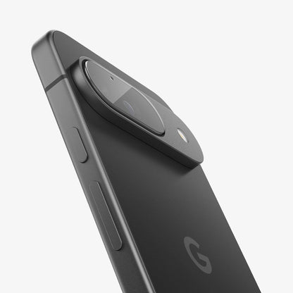 AGL08443 - Pixel 9 Case Optik EZ Fit Lens Protector in Crystal Clear showing the back, partial side with lens protector installed