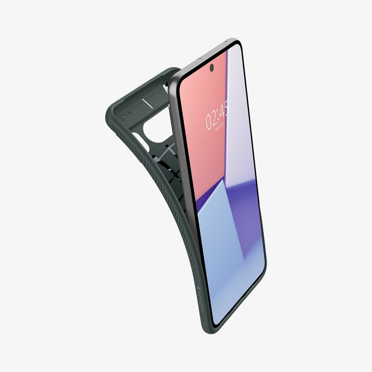 ACS06313 - Pixel 8 Pro Case Liquid Air in Abyss Green showing the front of the device with back case partially peeled off from behind