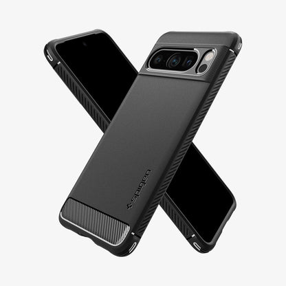 ACS06314 - Pixel 8 Pro Case Rugged Armor in matte black showing the back, front and sides