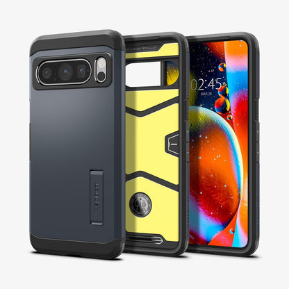 ACS06320 - Pixel 8 Pro Case Tough Armor in metal slate showing the back, inside and front
