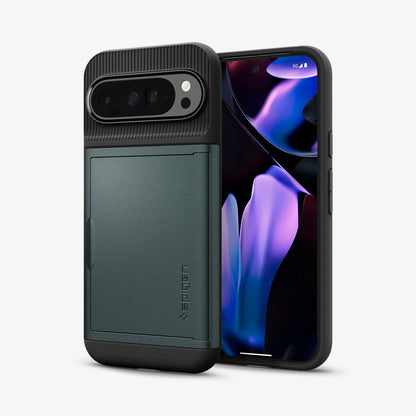 ACS07730 - Pixel 9 Pro XL Case Slim Armor CS in Abyss Green showing the back, sides and partial front