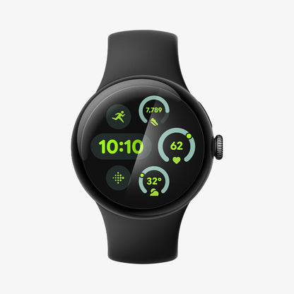 AFL08524 - Pixel Watch 3 (41mm) EliteShield EZ Fit in Clear showing the screen protector installed on the watch