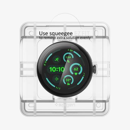 AFL08524 - Pixel Watch 3 (41mm) EliteShield EZ Fit in Clear showing the front of the watch face with screen film and screen protector attached ready to be installed