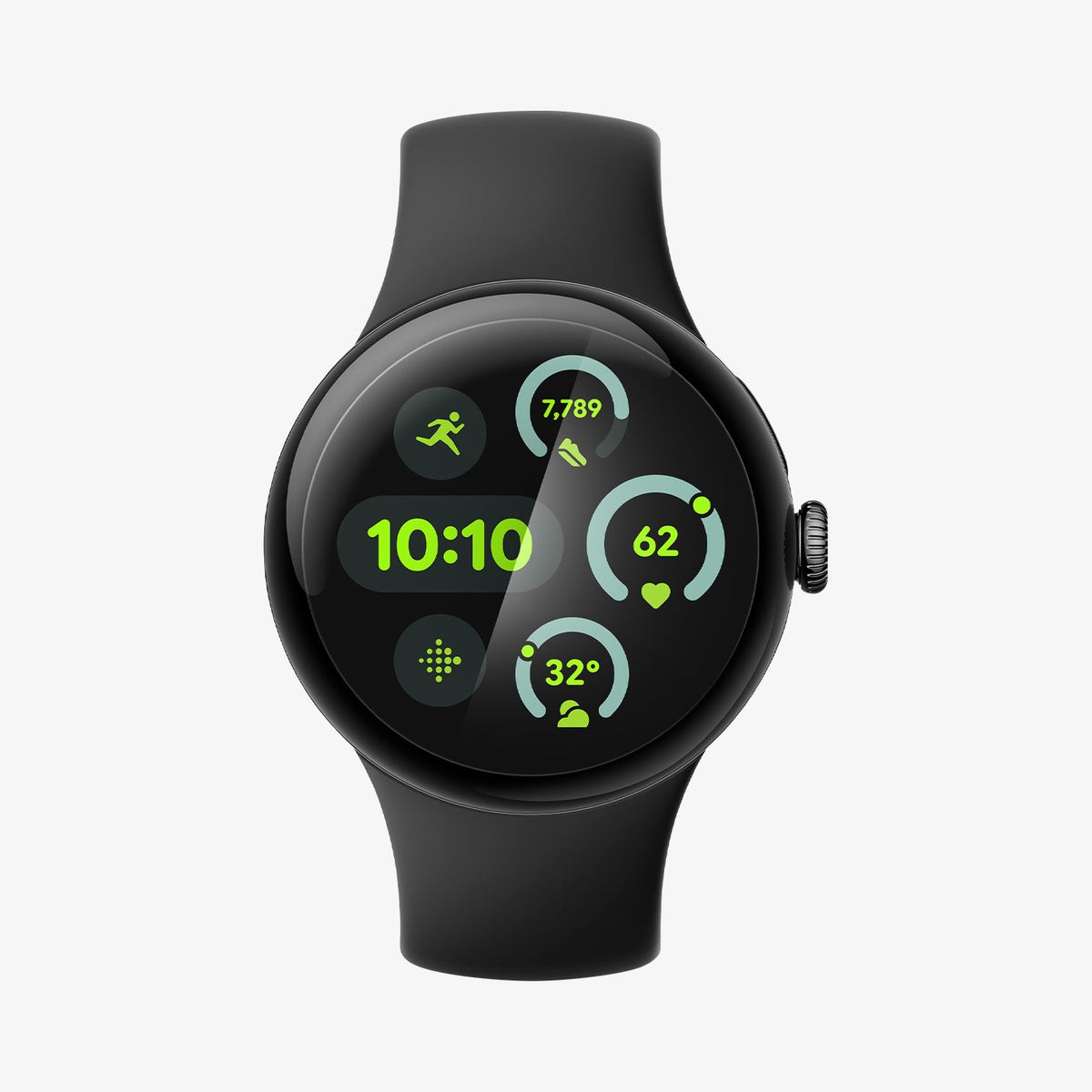 AFL08525 - Pixel Watch 3 (45mm) EliteShield EZ Fit in Clear showing the screen protector installed on the watch