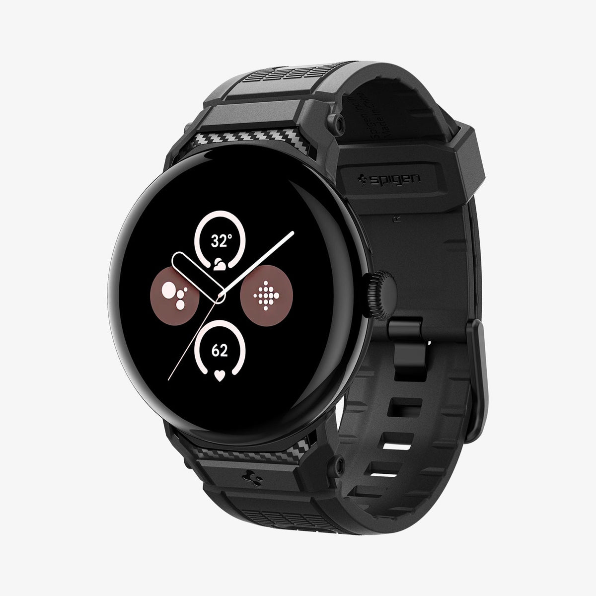 AMP07600 - Pixel Watch 5 (45mm) Rugged Band Matte Black showing the front, sides, partial inner and bottom