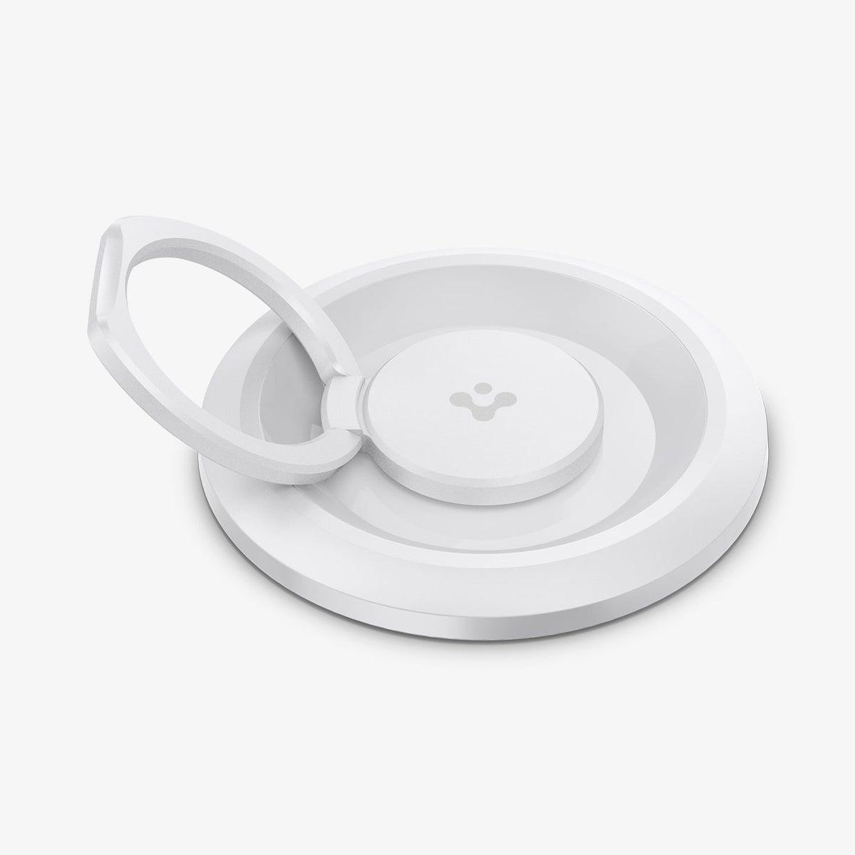 AMP05303 - O-Mag Magnetic Phone Holder (MagFit) in white showing the ring extended out and Spigen logo