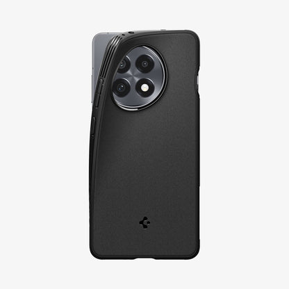 ACS09369 - OnePlus 13R Case Sand Blast in Matte Black showing the back, partial side, corner partially lifted