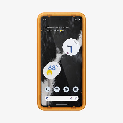 AGL05199 - Pixel 7 Screen Protector AlignMaster GLAS.tR showing the front with alignment tray installed onto device