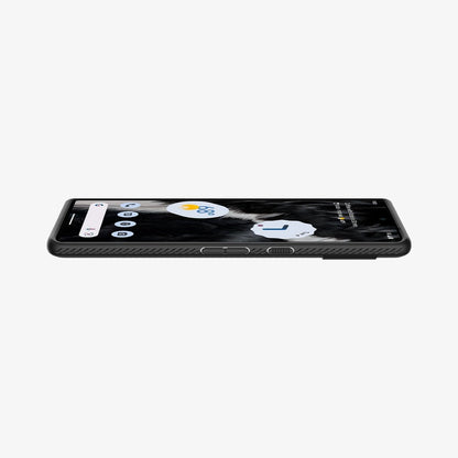 ACS04696 - Pixel 7 Case Liquid Air in matte black showing the front and side with device laying flat