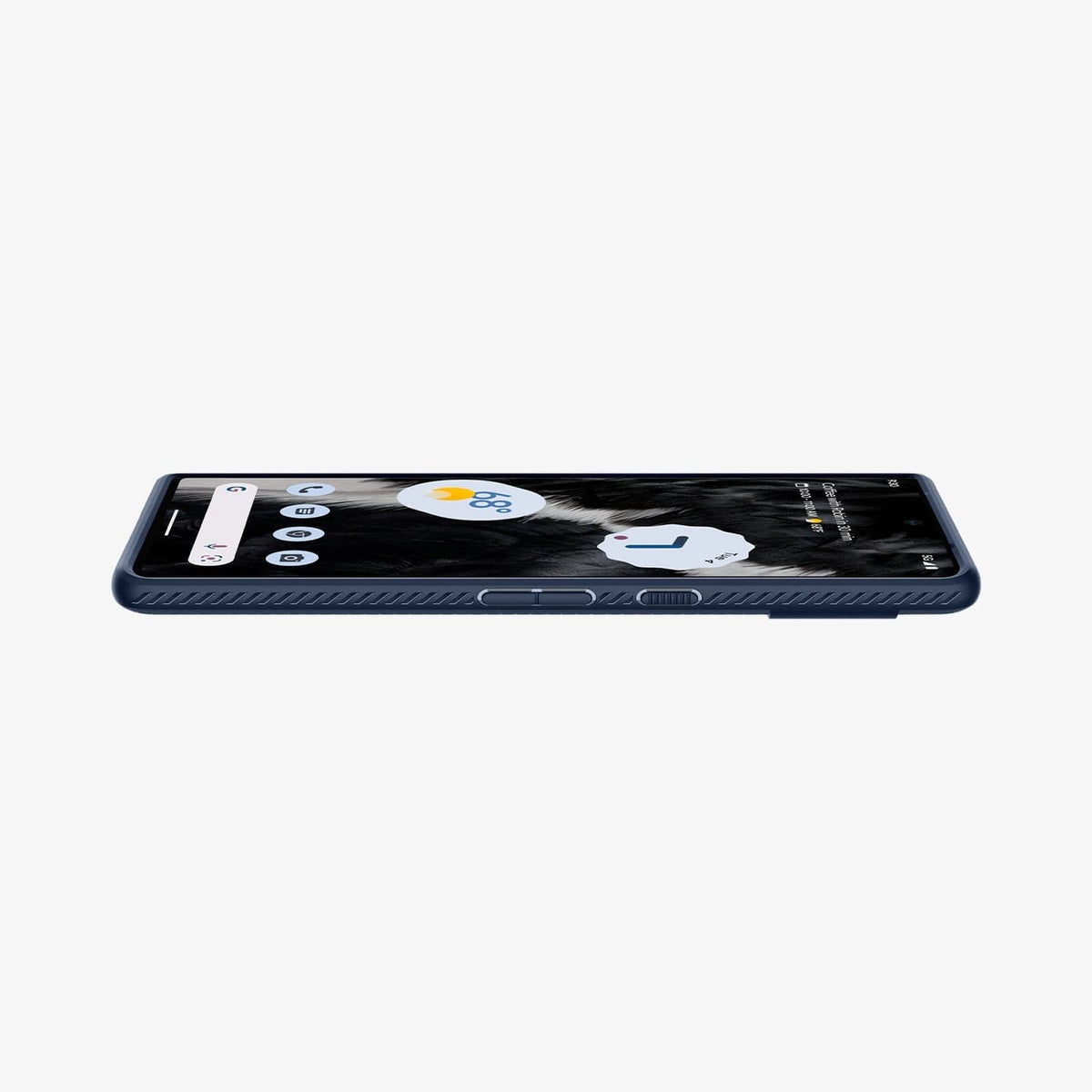 ACS04697 - Pixel 7 Case Liquid Air in navy blue showing the front and side with device laying flat