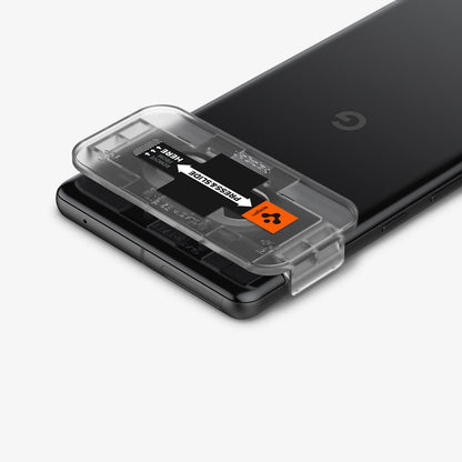 AGL05471 - Pixel 7 Optik Lens Protector in black showing the ez fit tray installed onto camera lens