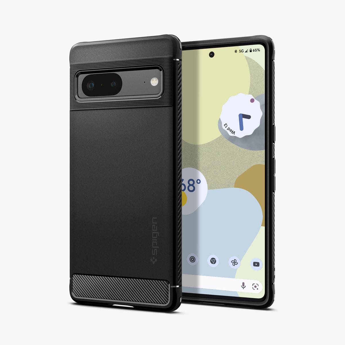 ACS04698 - Pixel 7 Case Rugged Armor in matte black showing the back and front