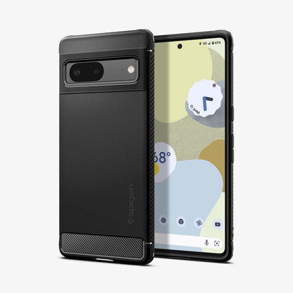 ACS04698 - Pixel 7 Case Rugged Armor in matte black showing the back and front