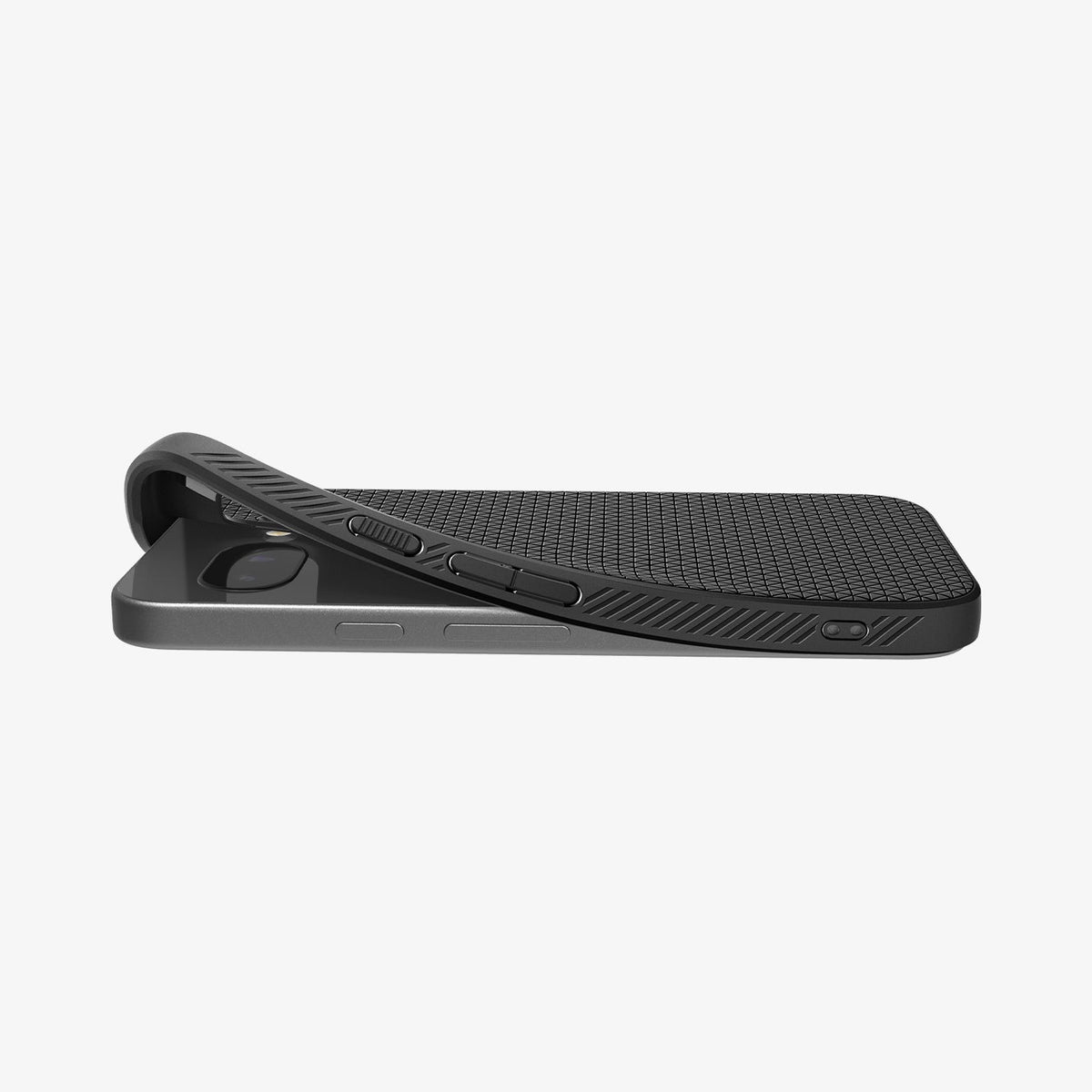 ACS09039 - Pixel 9a Case Liquid Air in Matte Black showing the back and side partially lifted in the corner