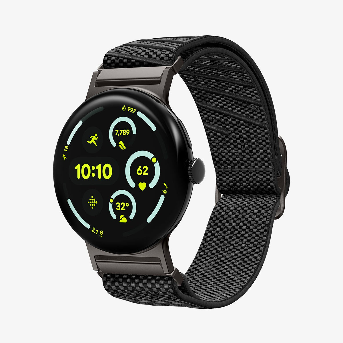 AMP11420 - Pixel Watch 4 41mm Lite Fit X Watch Band in black showing the front and inside of band