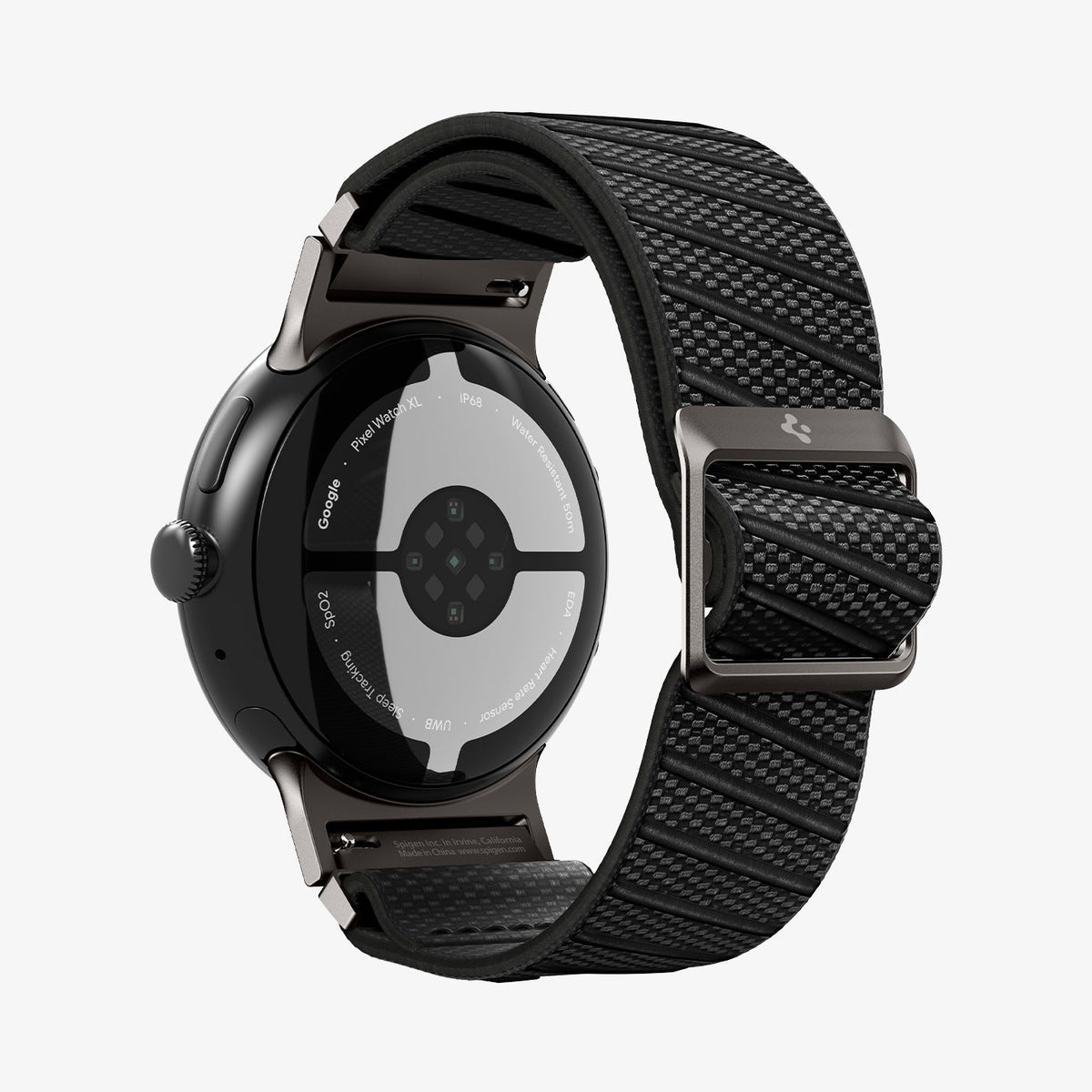 AMP11421 - Pixel Watch 4 45mm Lite Fit X Watch Band in black showing the back and partial inside of band