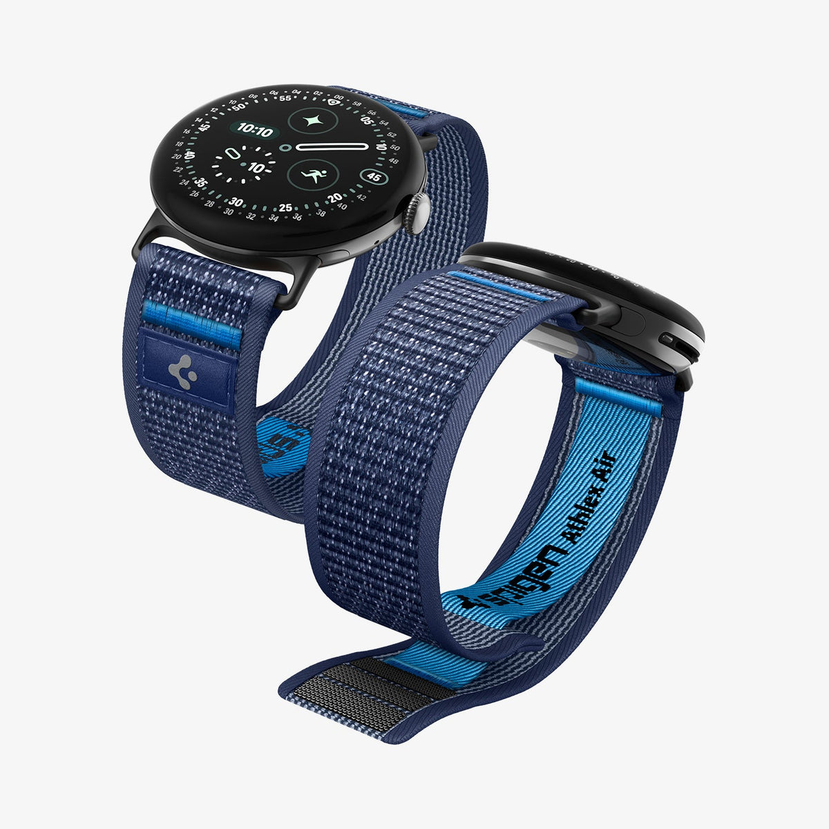 AMP11752 - Pixel Watch 5 (41mm) Athlex Air Active Navy Blue angled views showcasing the lightweight woven construction and flexible fit.