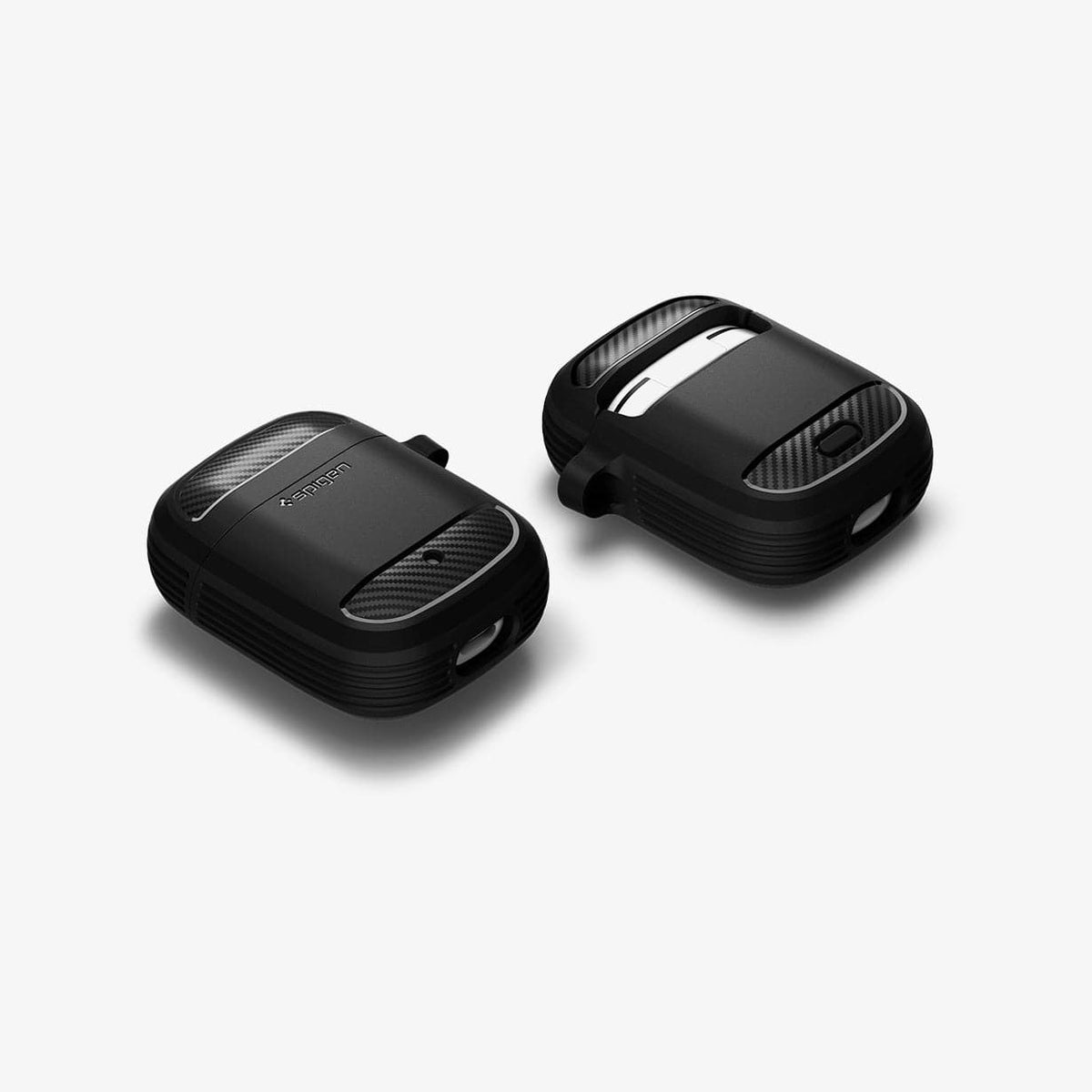 ASD01344 - Pixel Buds 2 Case Rugged Armor in black showing the front, back and bottom