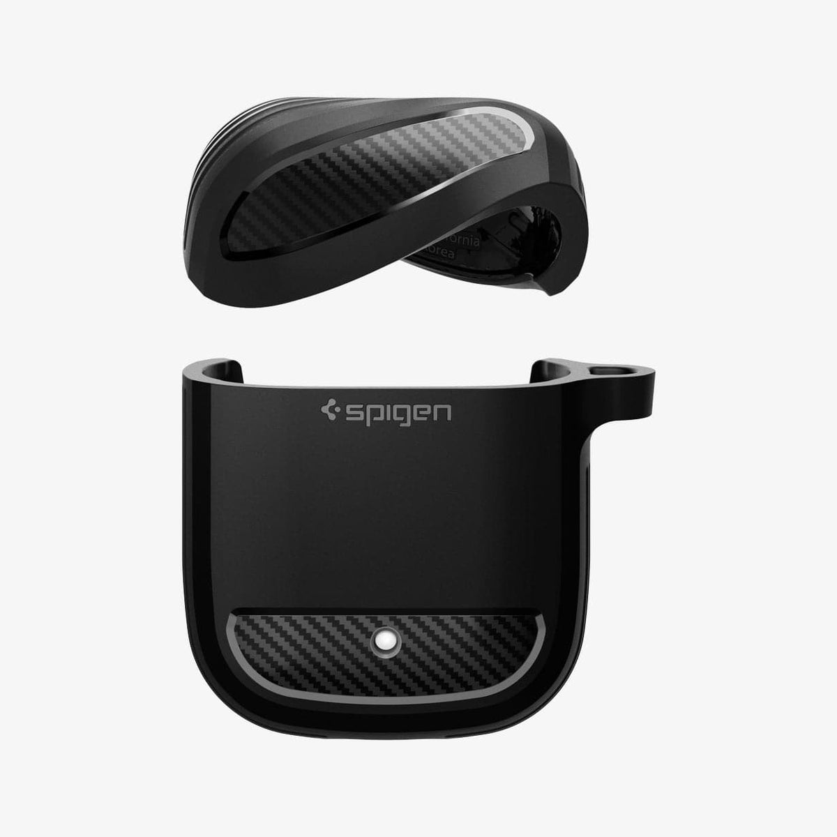 ASD01344 - Pixel Buds 2 Case Rugged Armor in blaack showing the front and flexible top not on case