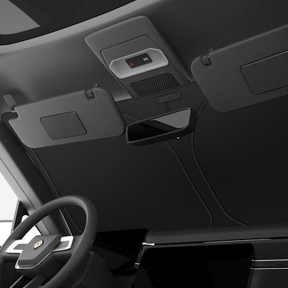 ACP09093 - R1S (2022-2025) Rivian CryoShade RO260 in Black showing the front of the vehicle installed with the sun protector