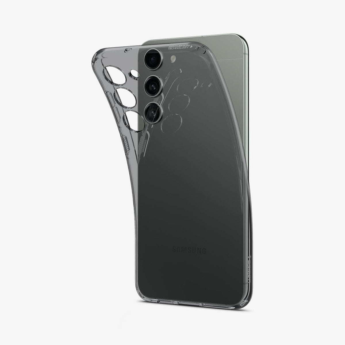 ACS05709 - Galaxy S23 Case Liquid Crystal in space crystal showing the back with case bending away from device to show the flexibility