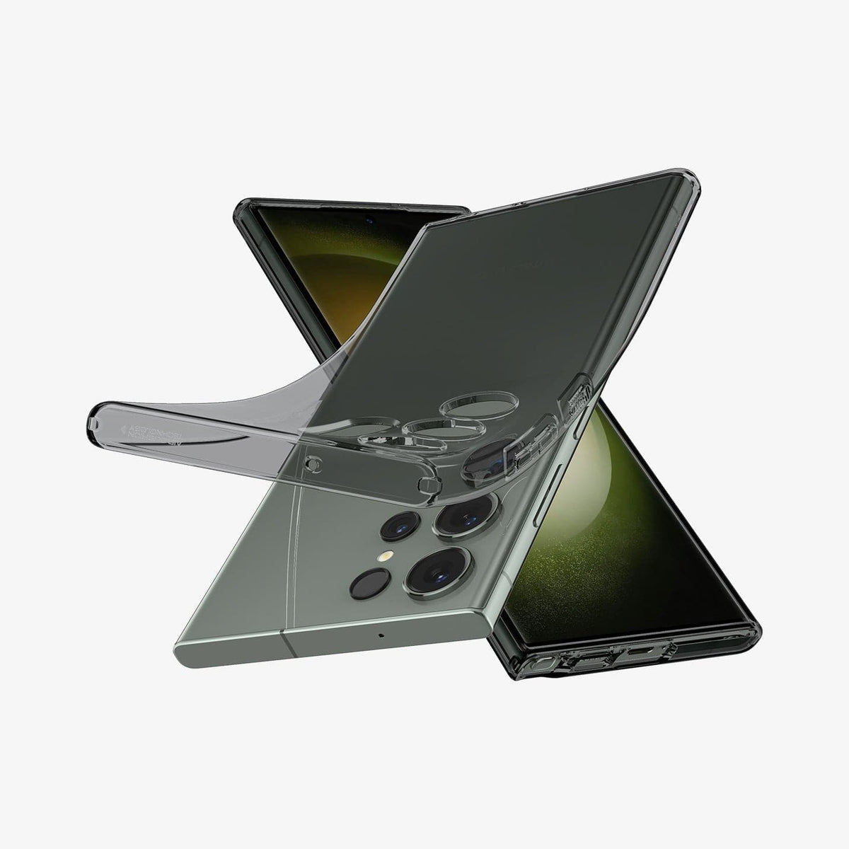ACS05611 - Galaxy S23 Ultra Case Liquid Crystal in space crystal showing the front, side and back with case bending away from device